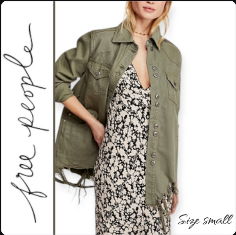 NWOT Free People Moonchild Distressed Denim Shirt Jacket - Picture 2 of 10